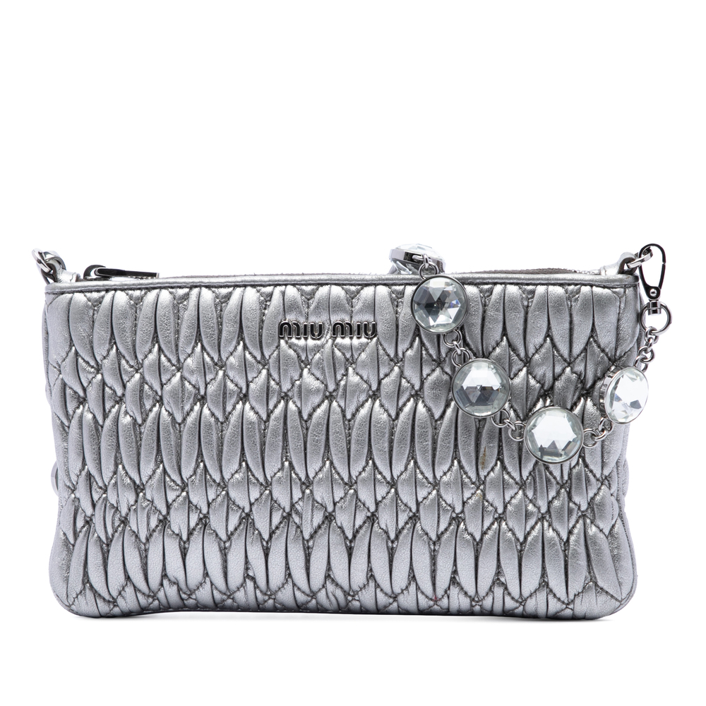 Pre-Loved Miu Miu Metallic Matelasse Nappa Crystal Chain Crossbody